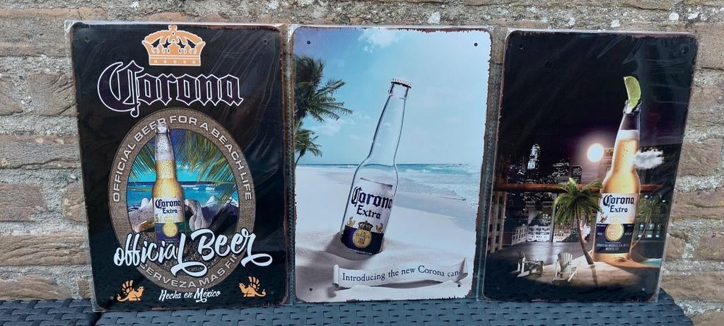 Verschillende reclameborden corona, Verzamelen, Ophalen of Verzenden, Nieuw, Reclamebord
