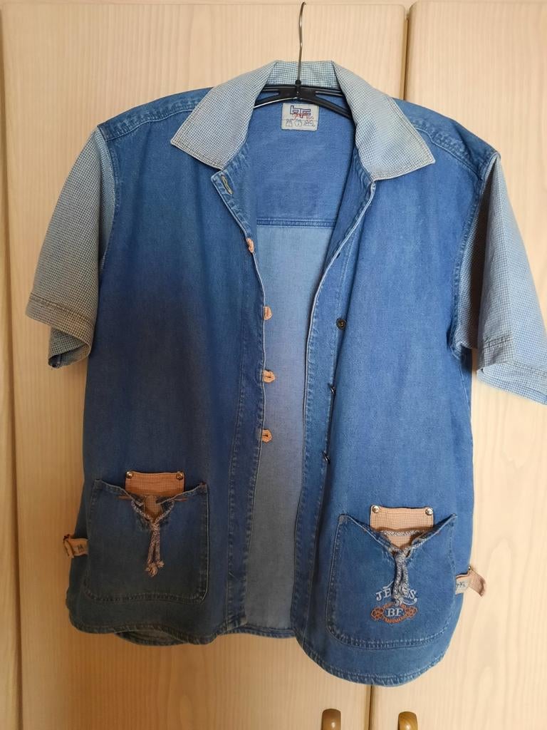 Jeanshemd met korte mouwen. Maat 164, Ophalen of Verzenden, Zo goed als nieuw