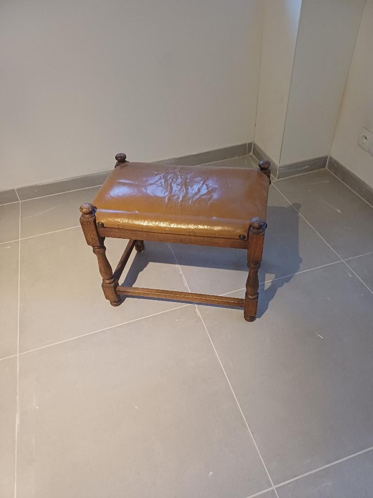 Repose pied en cuir et bois chêne, Ophalen, Gebruikt, Rechthoekig, Leer