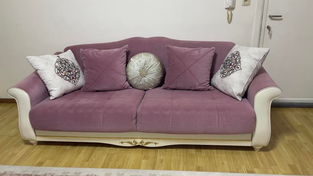 Salon complet chic – 2 canapés + grand tapis, Ophalen, Gebruikt, Driepersoons, Rechte bank