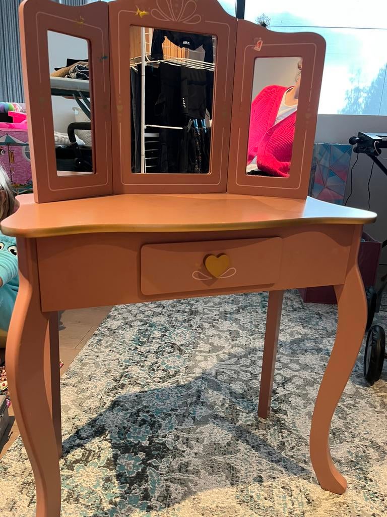 Meisjes kaptafel make-up tafel roze met spiegel, Enlèvement, Utilisé, 50 à 100 cm, 100 à 150 cm