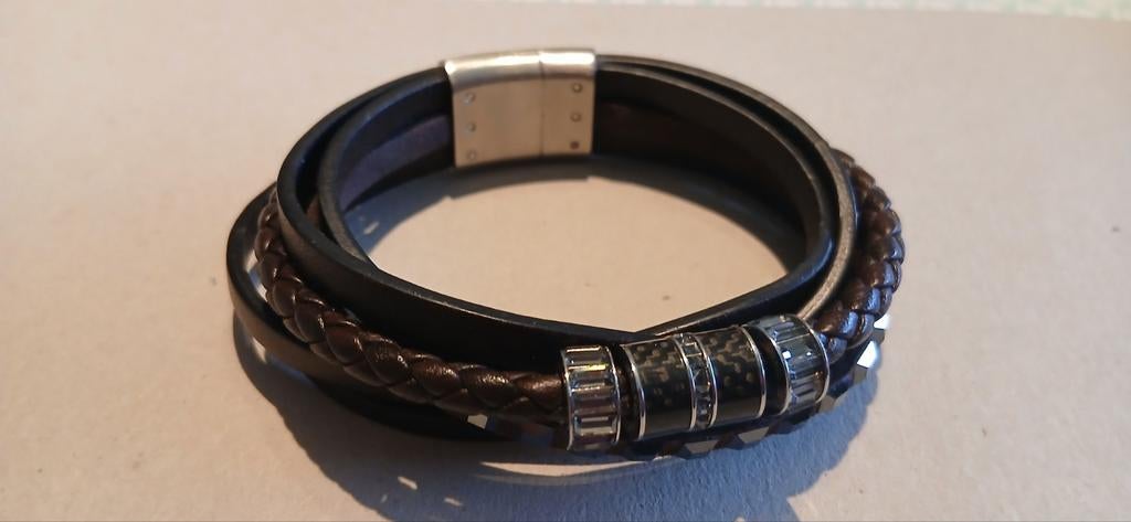 Lederen swarovski herenarmband, Ophalen, Zwart