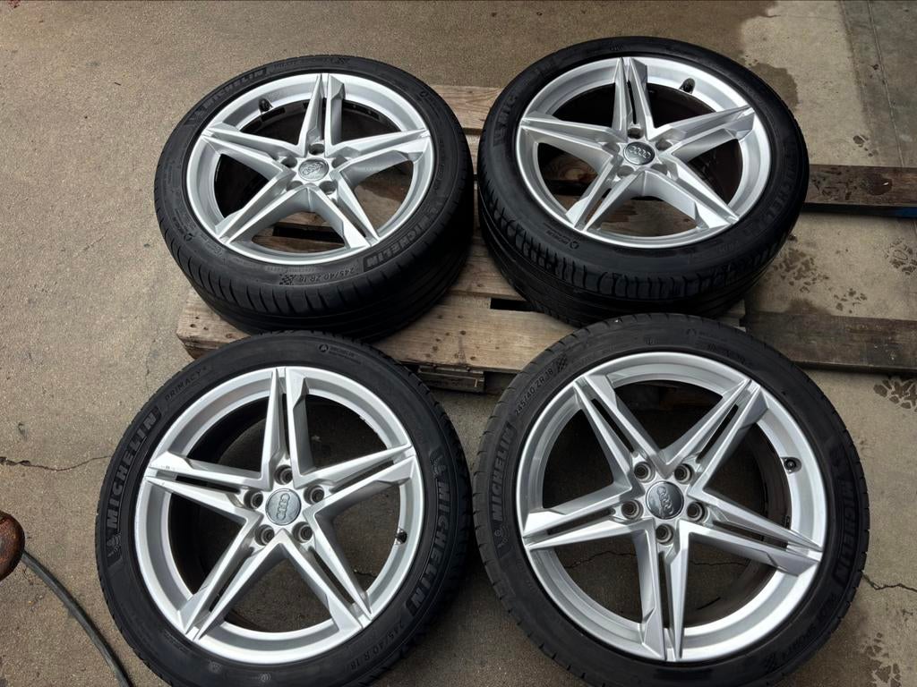 4 Audi A4 18” s line velgen origineel S-Line michelin, Auto-onderdelen, Banden en Velgen, Ophalen, 18 inch, Band(en), Personenwagen