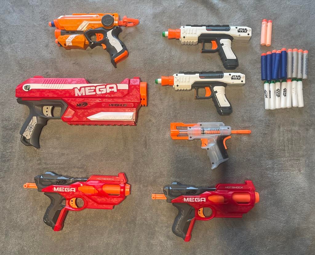Lot de 7 blasters et fléchettes Nerf, Enlèvement ou Envoi, Utilisé