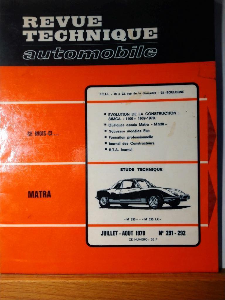 RTA - Matra 530 - 530 LX - Simca 1100 - n291-292, Autos : Divers, Modes d'emploi & Notices d'utilisation, Envoi
