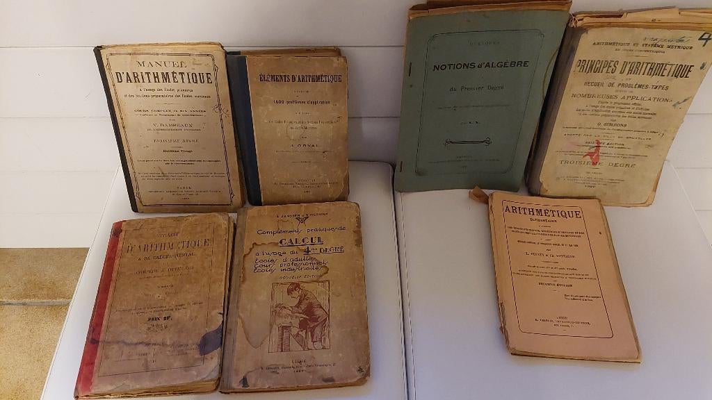 lot de 7 Très anciens livres sur l'arithmétique, Ophalen of Verzenden