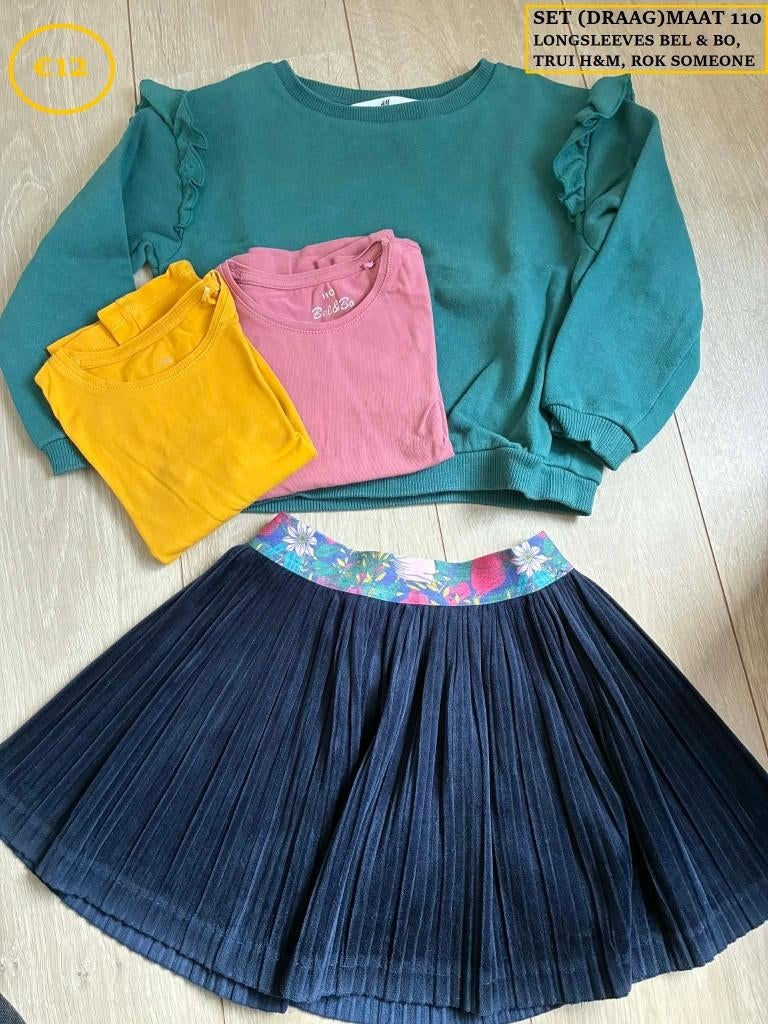 Setje maat 110: rok Someone + LS Bel & Bo + trui H&M, Gebruikt, Meisje, Ophalen of Verzenden, Setje