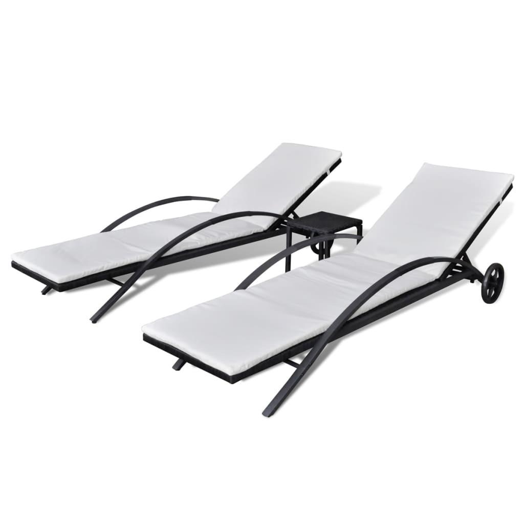 2 zwarte ratan ligbedden met kussen, Jardin & Terrasse, Chaises longues, Enlèvement ou Envoi, Neuf, Rotin