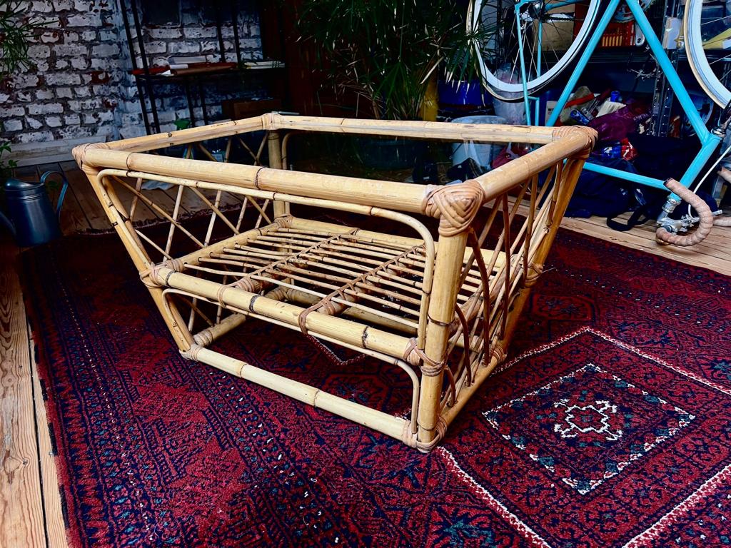 Bamboe salontafel, Ophalen, Minder dan 45 cm, Gebruikt, Glas
