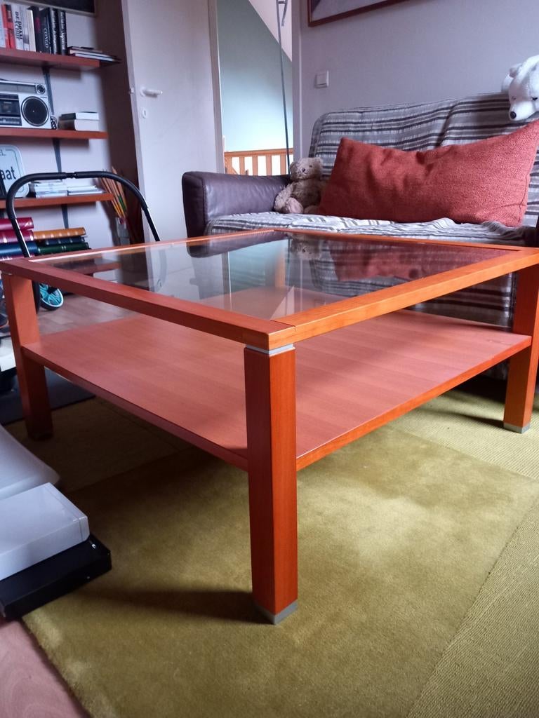 Eiken salontafel, glazen blad van merk Hulsta, Ophalen, 50 tot 100 cm, 50 tot 100 cm, Zo goed als nieuw