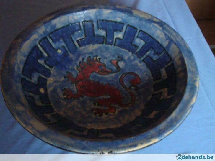 Blauw geglazuurde keramieke schaal, Ophalen of Verzenden