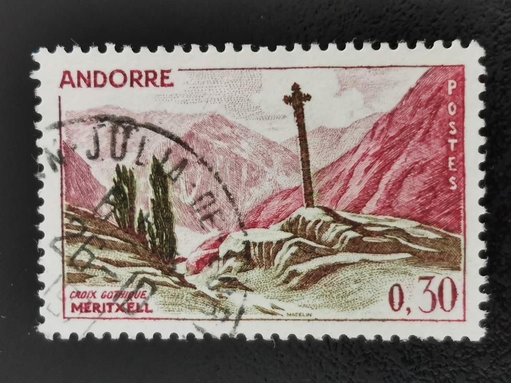 Frans Andorra 1961 - landschap met Gotisch Kruis, Meritxell, Ophalen of Verzenden, Gestempeld