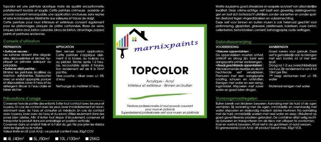 VERF  ACRYLCOLOR // TOPCOLOR  // PRIMER MUUR PLAFOND, Ophalen, Overige kleuren, 5 tot 10 liter, Nieuw