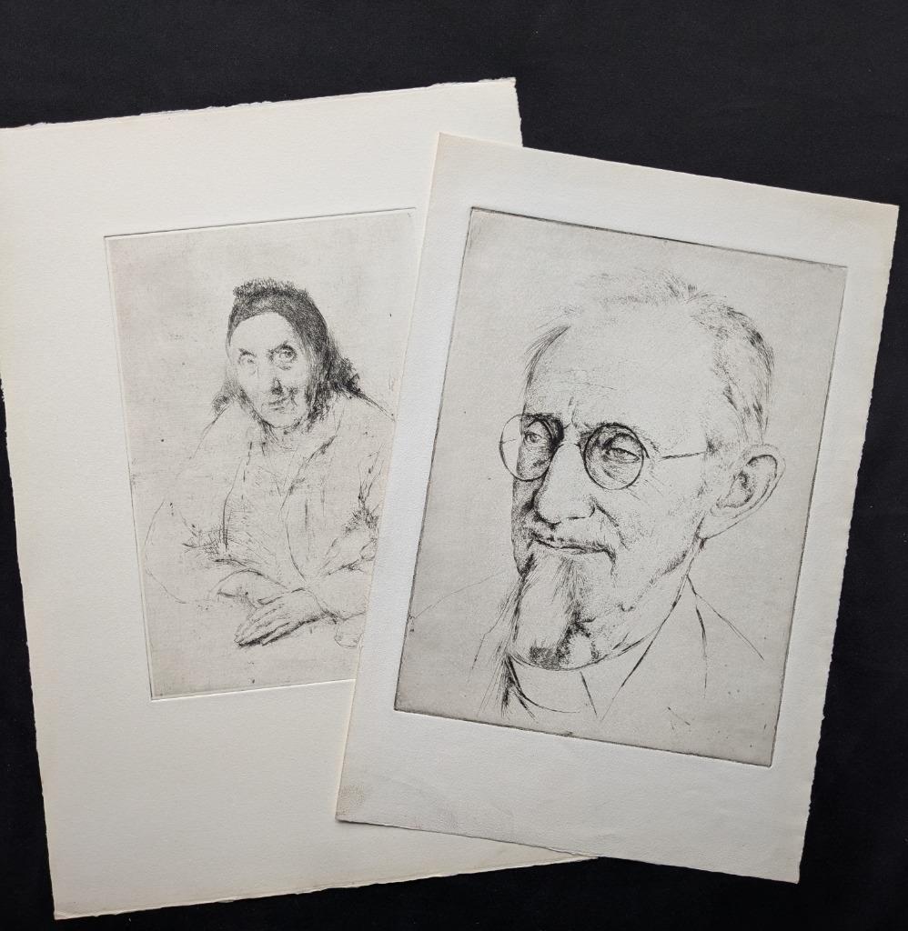 LOT van twee etsen met portretten - anoniem, Antiek en Kunst, Kunst | Etsen en Gravures, Ophalen of Verzenden
