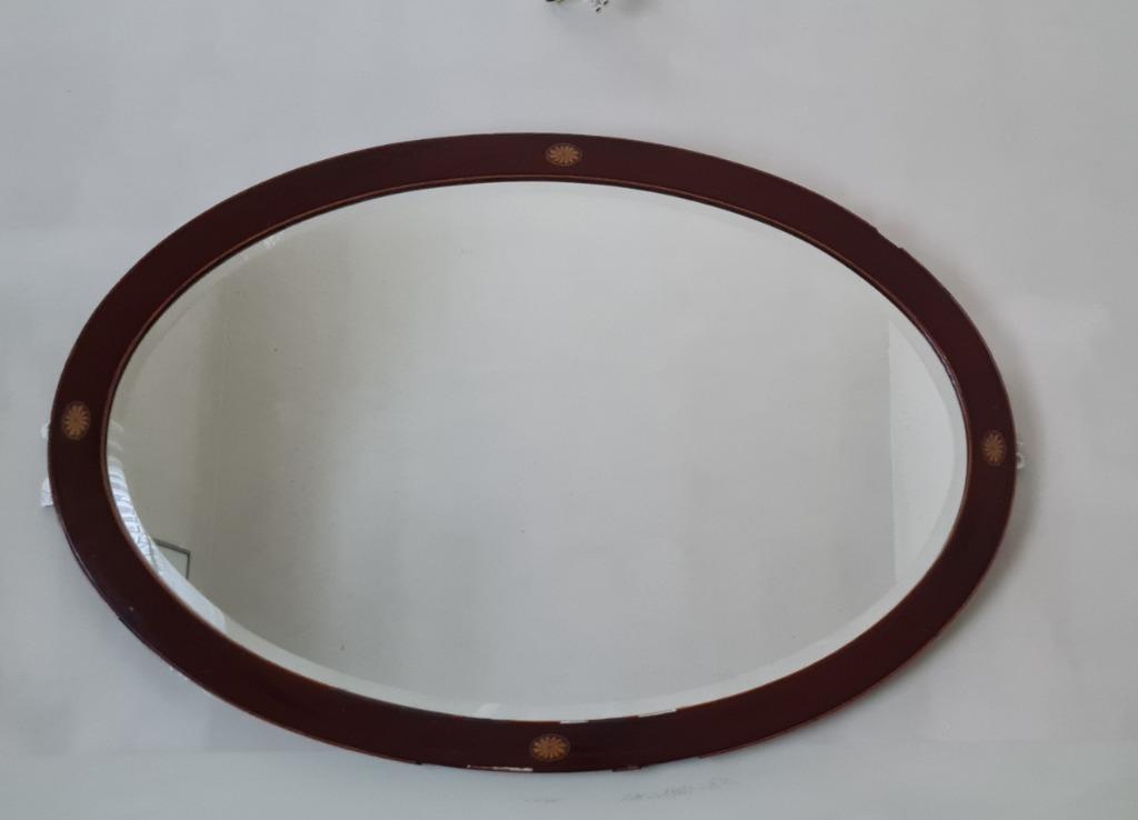 Miroir bisauté Sheraton ovale UK  incrustation coquilles, Enlèvement, Ovale, 50 à 100 cm, Moins de 100 cm