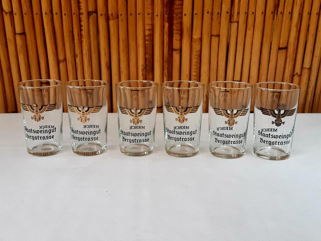 6 kleine glazen van het Duitse wijnmerk Staatsweingut 1980, Verzamelen, Ophalen of Verzenden, Zo goed als nieuw, Borrel- of Shotglas