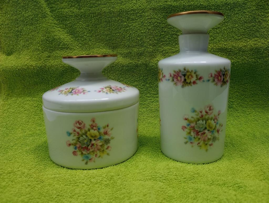 Romantica set : parfumfles + ronde pot, Antiek en Kunst, Ophalen of Verzenden
