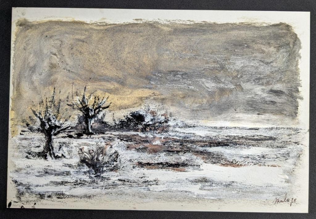 Paysage d'hiver - huile sur papier - MaLo, Antiquités & Art, Enlèvement ou Envoi
