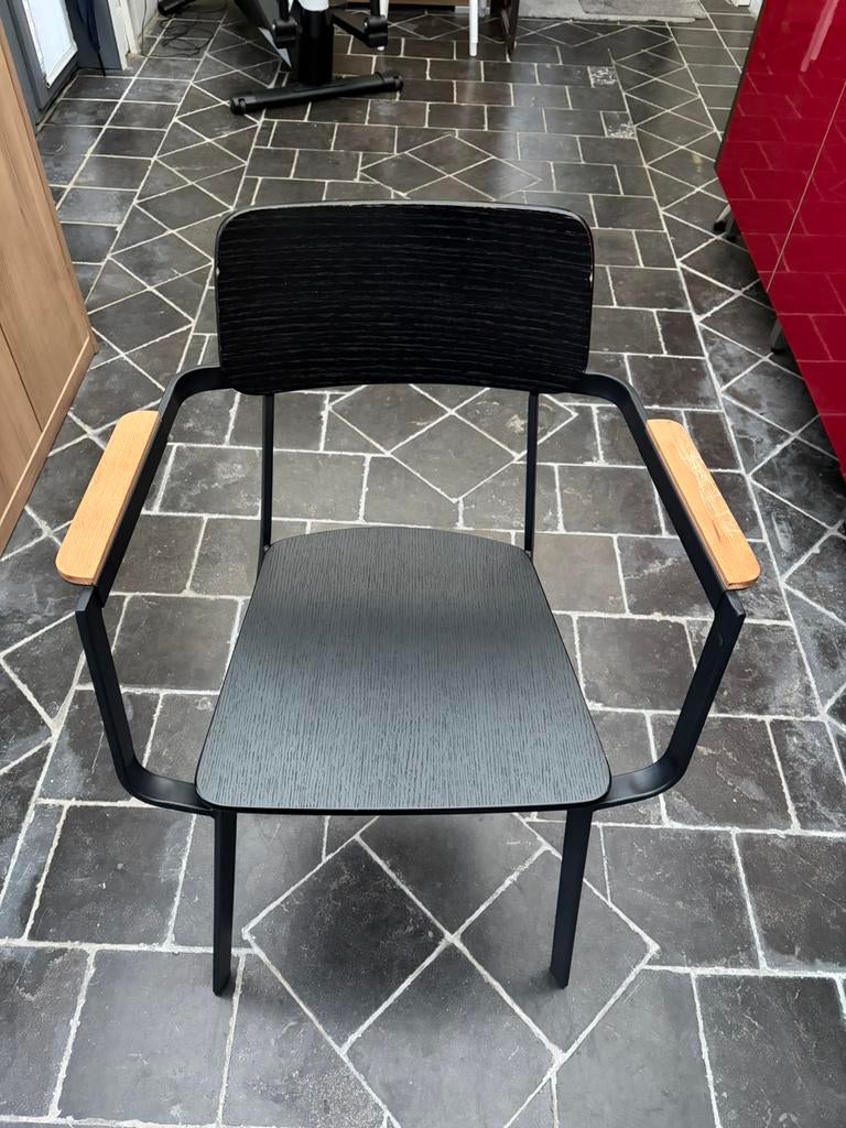 6 Zwarte metalen stoelen, Huis en Inrichting, Stoelen, Ophalen, Gebruikt, Zwart, Hout