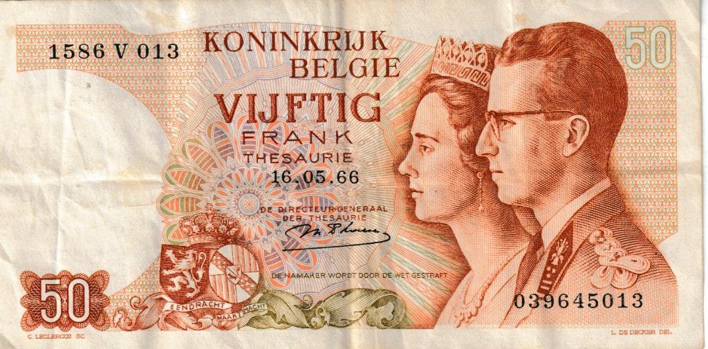 BANKBILJET VAN 50 FRANK BELGIE KONING BOUDEWIJN 1966, Ophalen of Verzenden, Los biljet