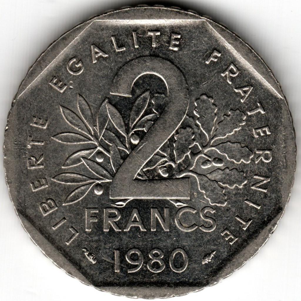 France : 2 Francs 1980 KM #942 .1 Réf 16324, Enlèvement ou Envoi, France, Monnaie en vrac