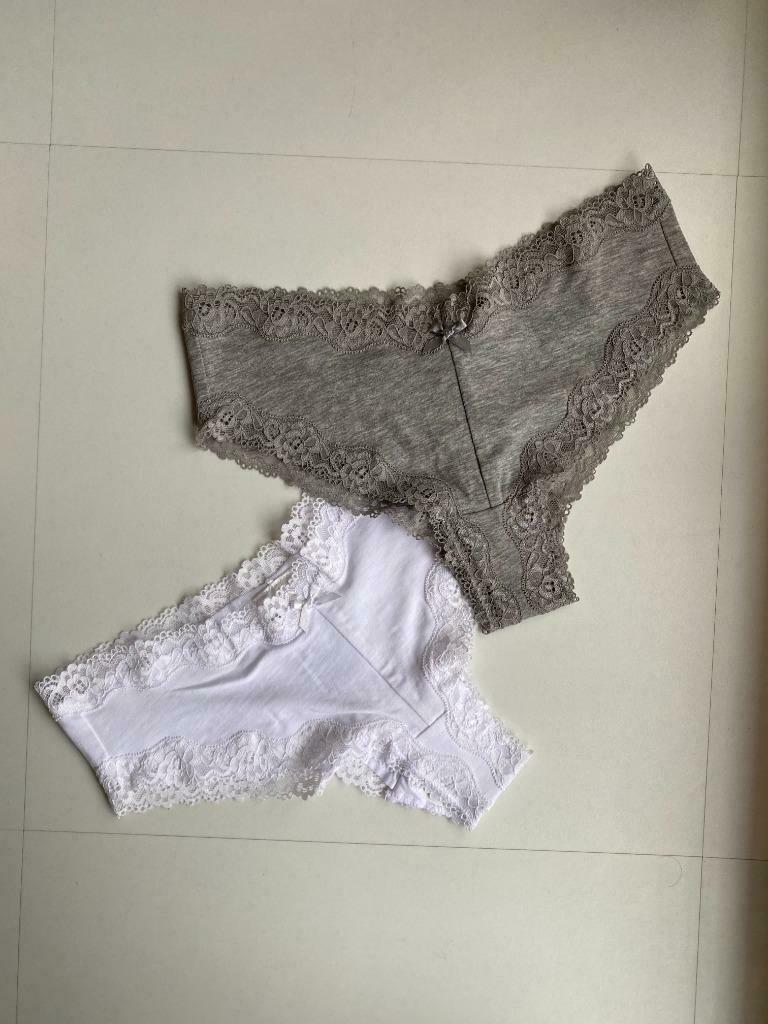 Grijze en witte hipster met kanten rand en strik (H&M - XS), H&M, Ophalen of Verzenden, Wit, Slip