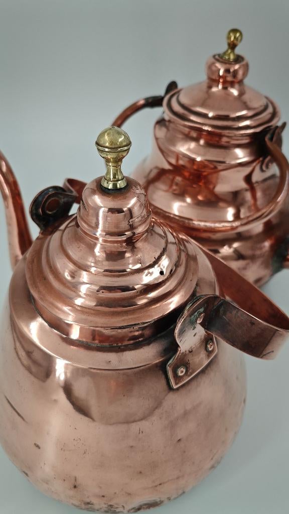 Set van 2 antieke rood koperen waterketels (ca. 1900), Ophalen of Verzenden, Koper