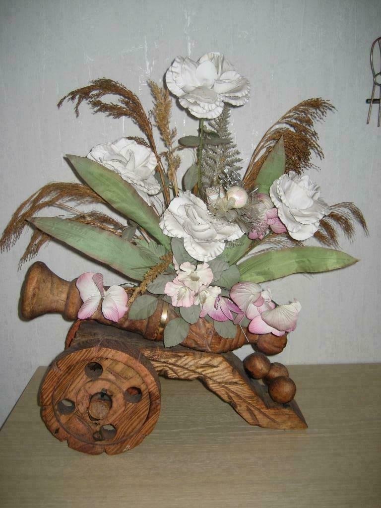 Houten kanon versiert met bloemen, Antiek en Kunst, Ophalen