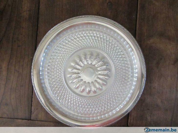 Plat à tarte verre et métal argenté, Maison & Meubles, Utilisé