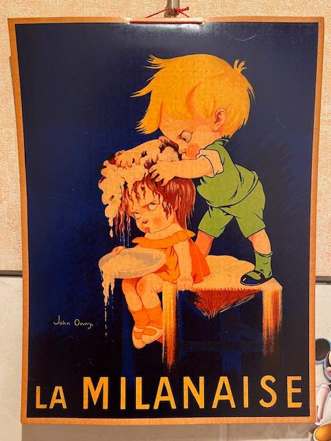 Oude reclame affiche La Milanaise, shampoo, John Onwy, Ophalen, Reclame