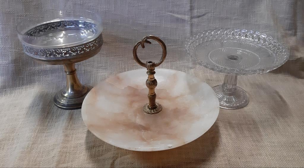 Vintage schalen glas-marmer-metaal, Ophalen of Verzenden
