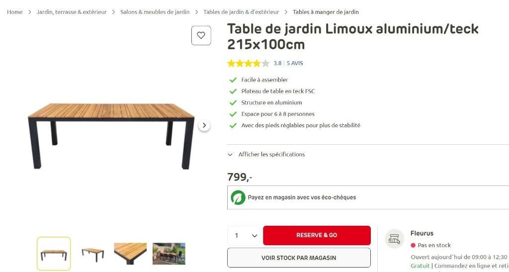 Table de jardin en teck, Jardin & Terrasse, Enlèvement, Utilisé, Rectangulaire, Bois