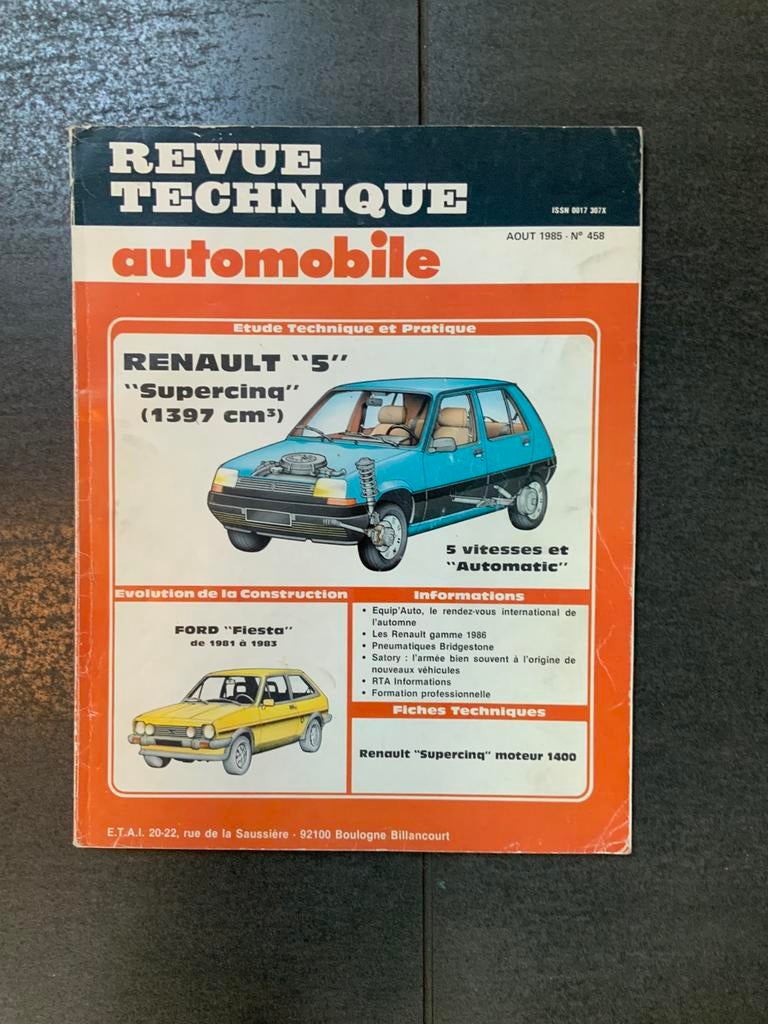 Revue Technique Automobile Renault 5 Ford Fiesta no 458 1985, Livres, Autos | Livres, Enlèvement ou Envoi, Comme neuf, Ford