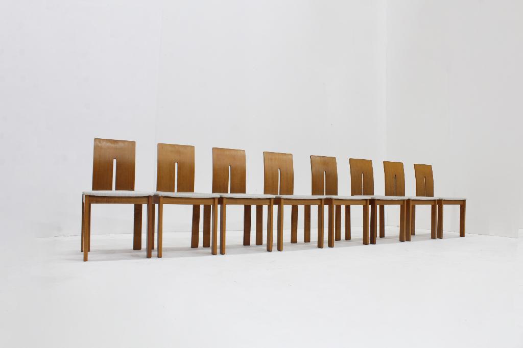 Vintage Italiaanse eetkamer stoelen set van 8, Ophalen of Verzenden