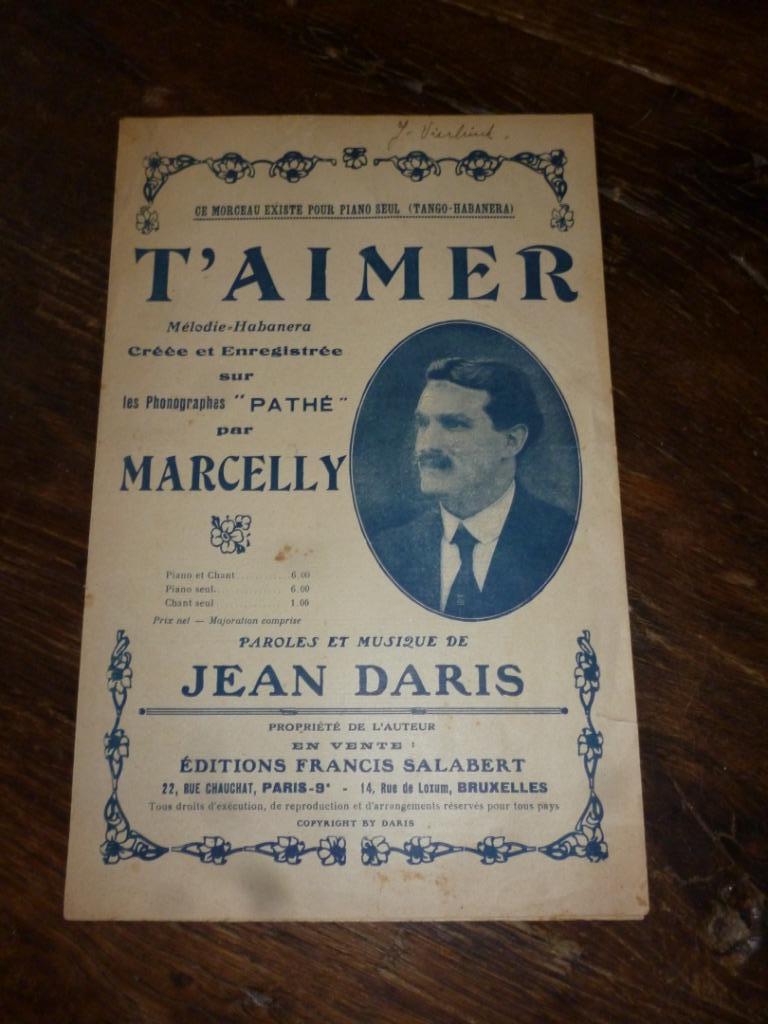 Bladmuziek partituur muziek T'AIMER piano Jean Daris TANGO, Ophalen of Verzenden, Piano