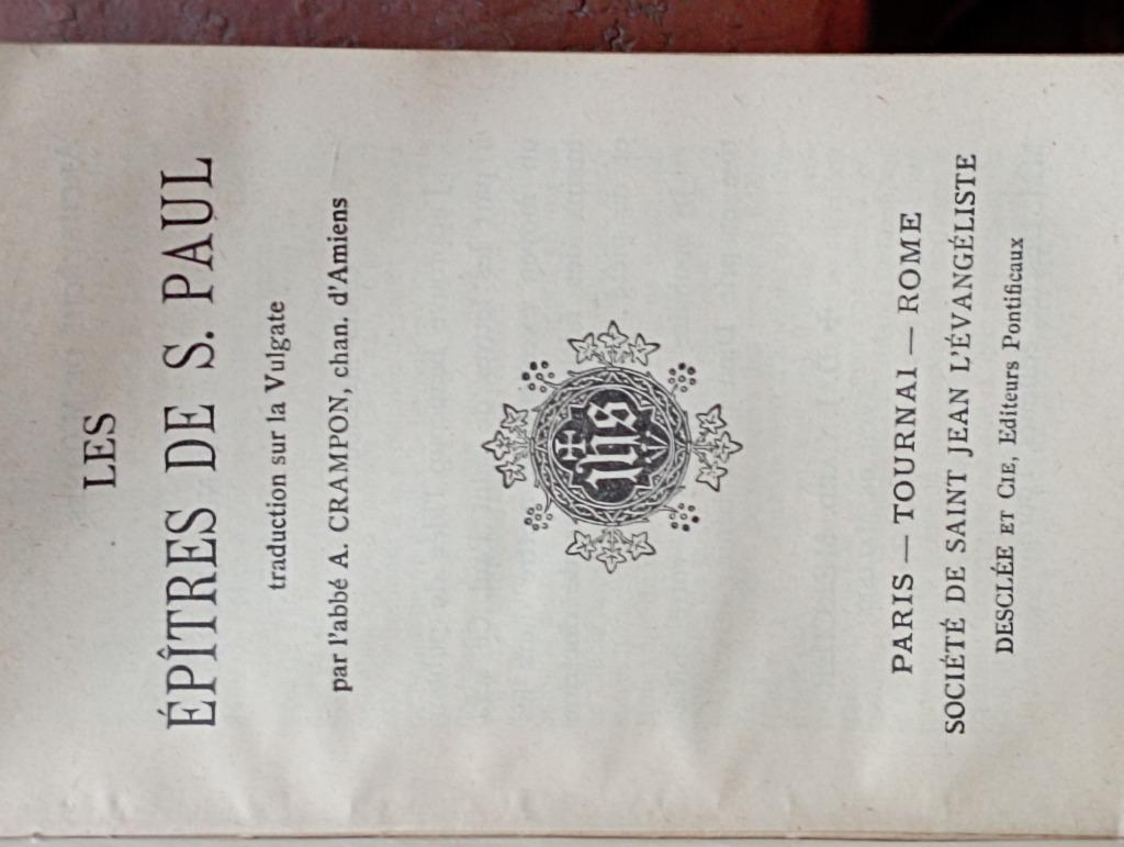 Épîtres de Saint Paul par l'abbé Crampon, Collections, Enlèvement ou Envoi, Utilisé, Livre, Christianisme | Catholique