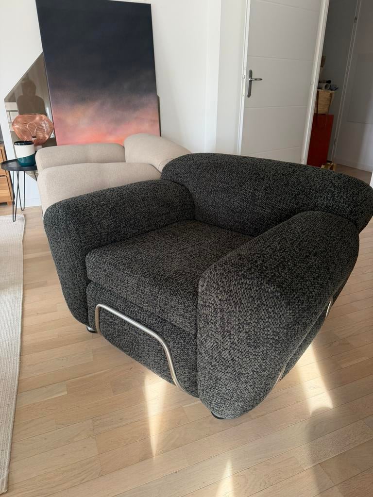Fauteuil club tubulaire italien 1970, Maison & Meubles, Fauteuils, Enlèvement ou Envoi, 125 à 150 cm, 100 à 125 cm, Tissus