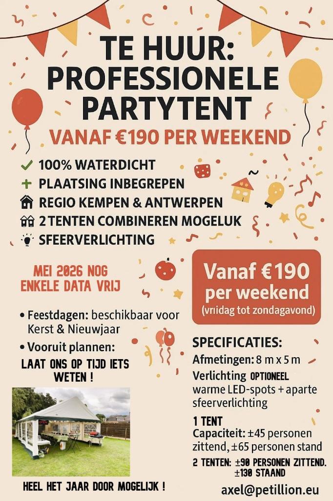 TE HUUR Professionele Partytent, Tuin en Terras, Partytenten, Ophalen, Zo goed als nieuw, Partytent