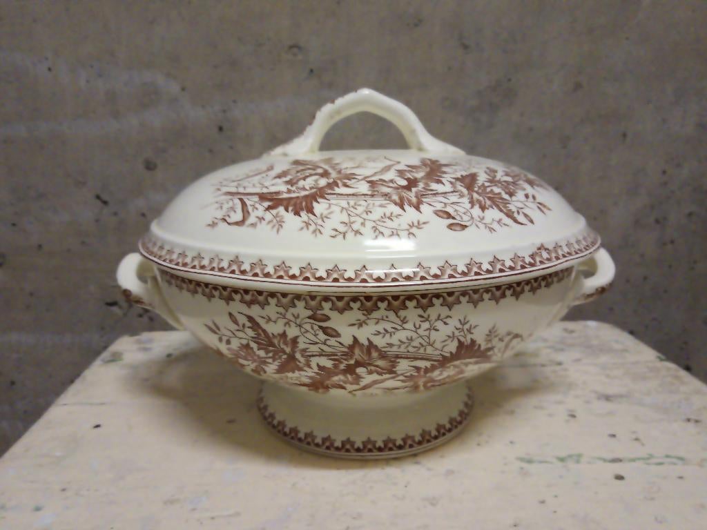 Societe Ceramique Chardon bruin compleet servies 48 delen, Antiek en Kunst, Ophalen