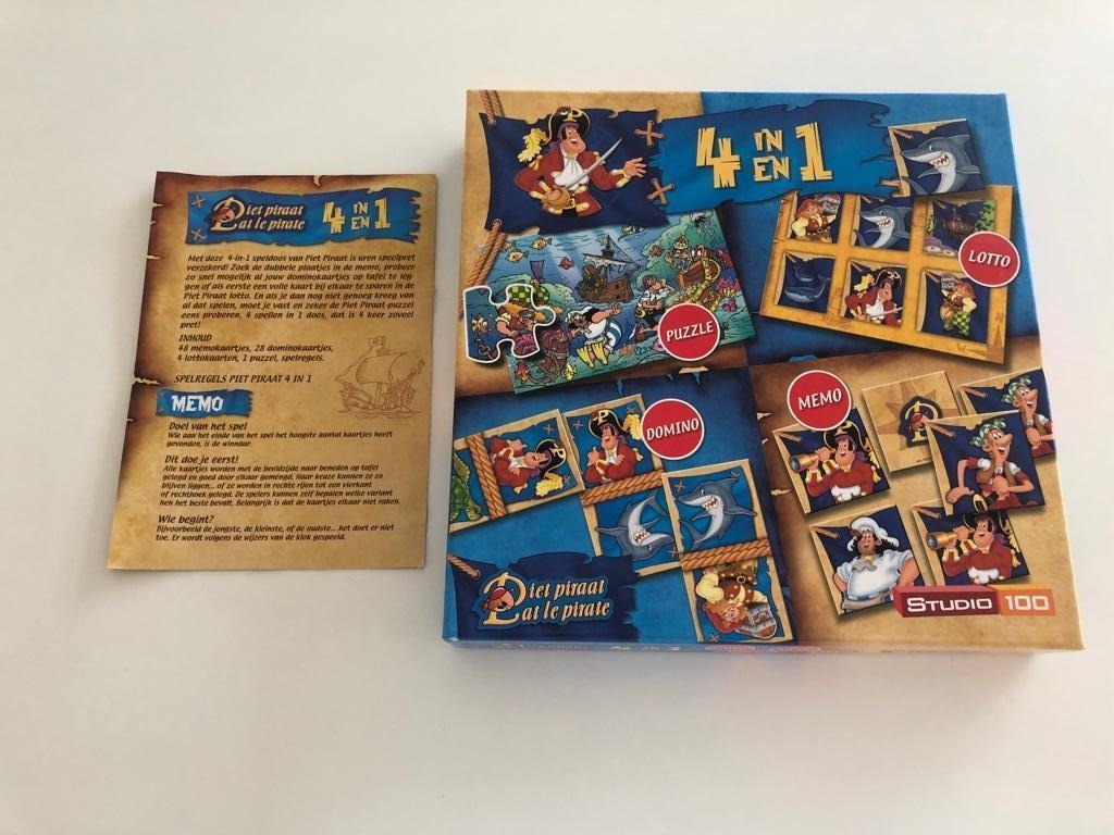 spelletjes - Piet Piraat - spellendoos 4 in1 - nieuw, Ophalen of Verzenden, Nieuw, Bouwen