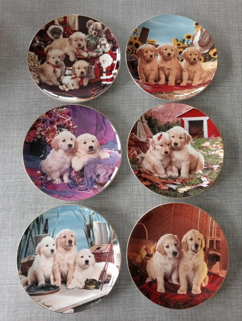 Unieke set 6 x Royal Doulton Golden Retriever borden 1995, Verzamelen, Ophalen of Verzenden, Zo goed als nieuw, Porselein, Bord of Schaal