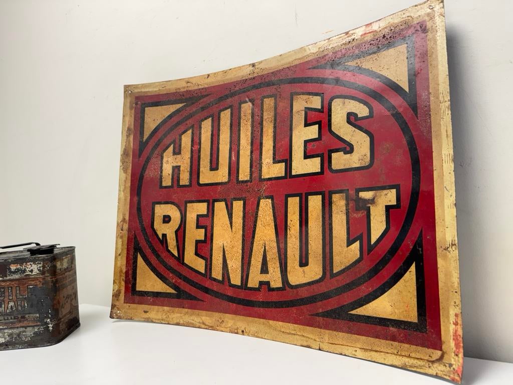 Ancien panneau publicitaire Huiles Renault, Enlèvement ou Envoi, Utilisé, Panneau publicitaire