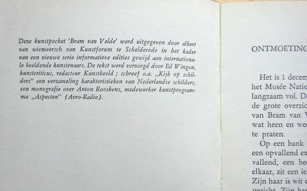 Bram van Velde, monografie, kunstpocket 1976, Ed Wingen, Schilder- en Tekenkunst, Ophalen, Gelezen