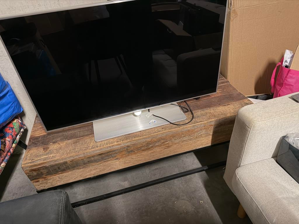 Mangohouten salontafel met metalen frame – industrieel, Ophalen, 50 tot 100 cm, 100 tot 150 cm, Zo goed als nieuw