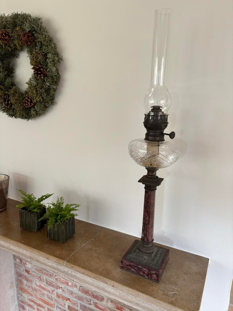 19e Eeuwse petroleum lamp ‘L’empereur & Bernard’, Antiek en Kunst, Ophalen