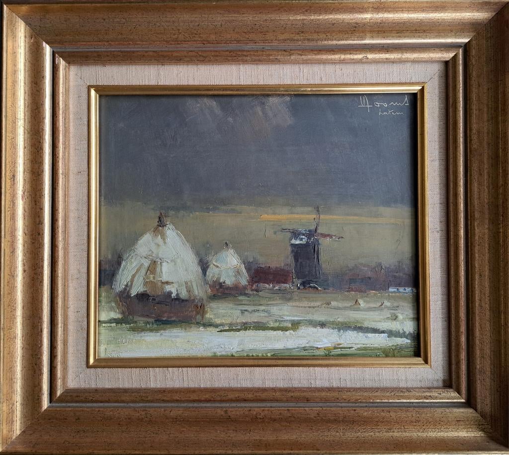 DOOMS Vic "Latem molen in de sneeuw" olie op paneel, Antiek en Kunst, Ophalen of Verzenden