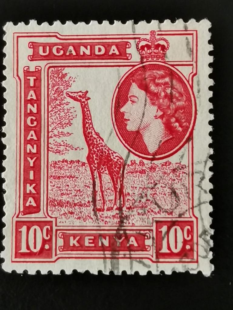 Kenya - Uganda - Tang. 1954 - Queen Elisabeth II en giraf, Ophalen of Verzenden, Gestempeld, Dier of Natuur