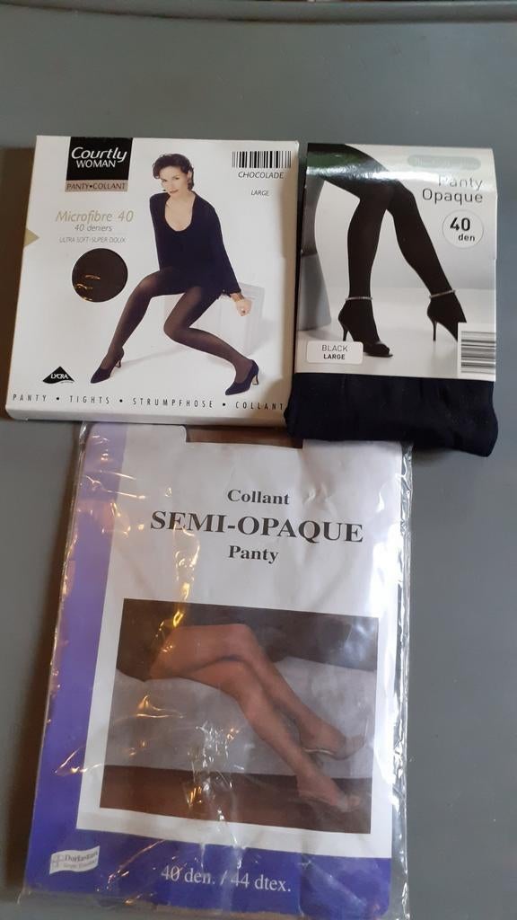 Lot de 3 paires de panty collant beige chocolat et noir L, Ophalen of Verzenden, Nieuw, Zwart, Panty