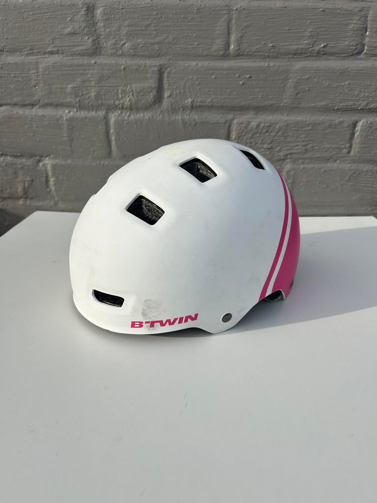 Wit/ Roze Kinder Fietshelm Btwin, Fietsen en Brommers, Ophalen, Gebruikt, Jongen of Meisje