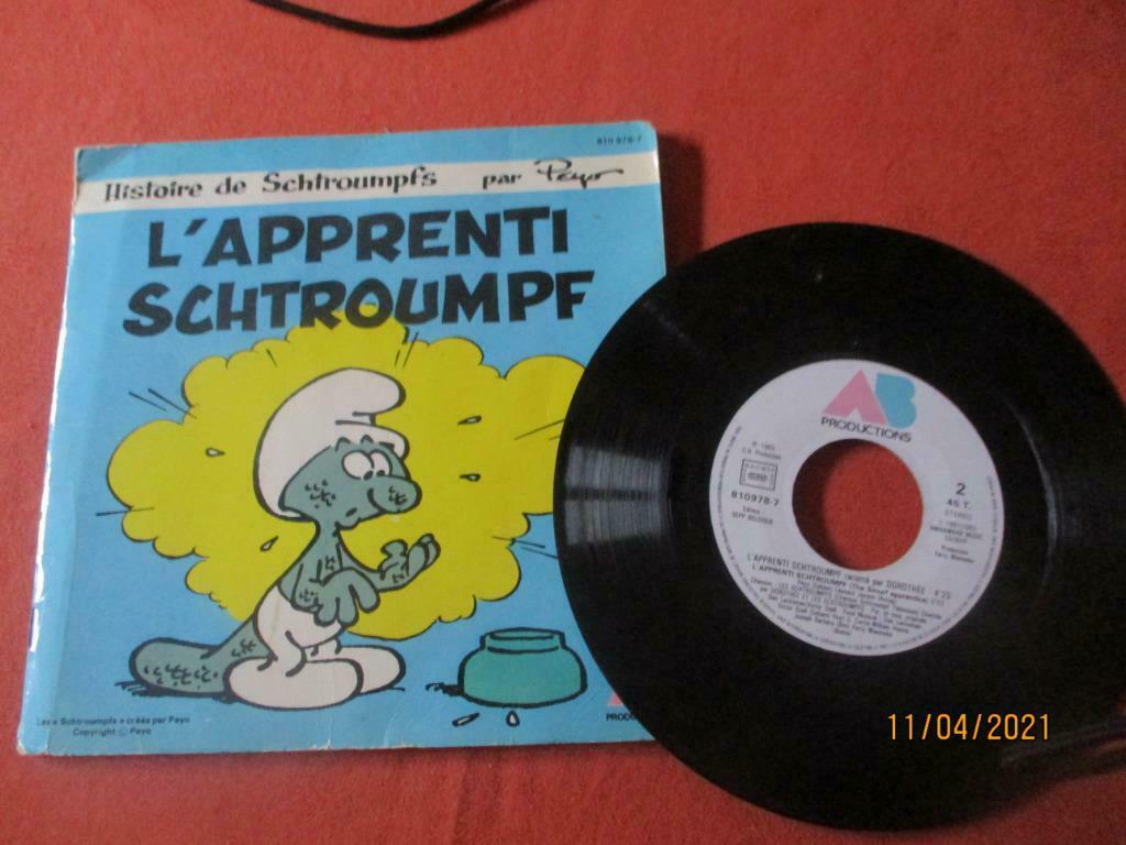 45 T. + LIVRE "L'APPRENTI SCHTROUMPF"., Enlèvement ou Envoi, Single